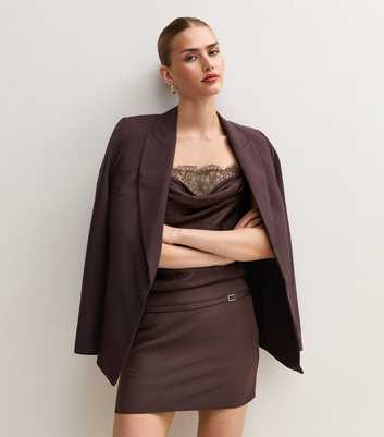 Dark Brown Belted Micro Mini Skirt