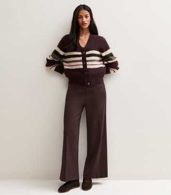 Petite Dark Brown Jersey Wide Leg Trousers
