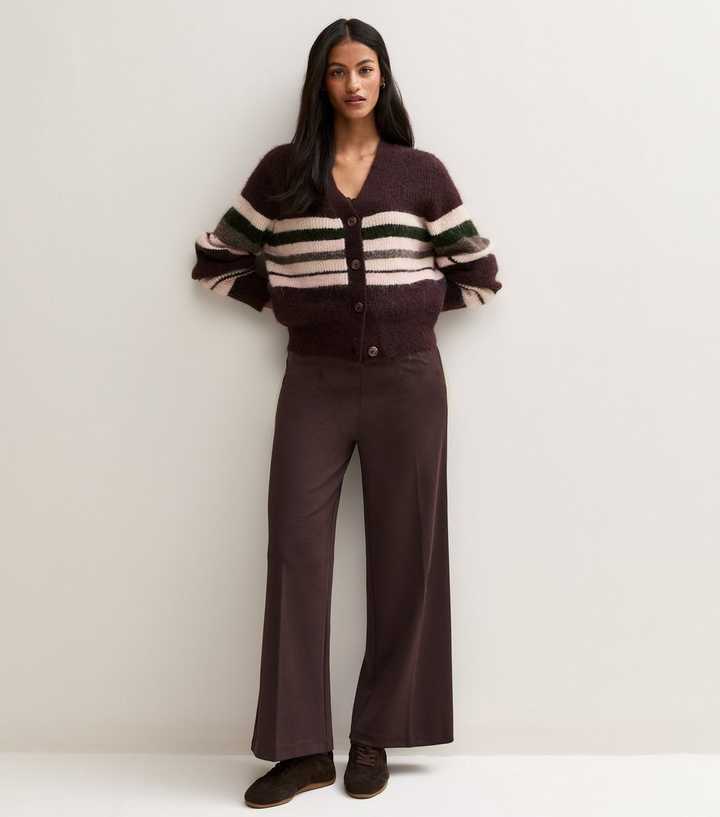 Petite Dark Brown Jersey Wide Leg Trousers