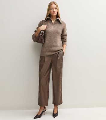 Brown Faux Leather Straight Leg Trousers