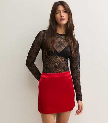 Red Satin Mini Skirt
