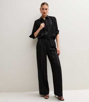 Black Satin Striped Wide Leg Trousers