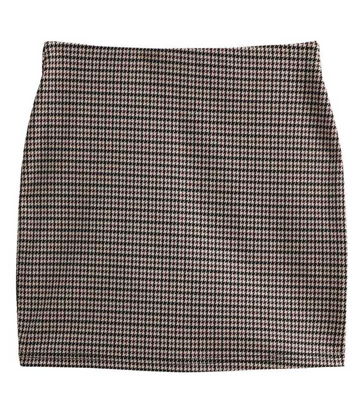 Petite Brown Check Jacquard Tube Mini Skirt