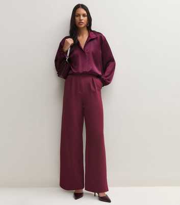 Dark Burgundy Pleated Wide Leg Tailored Trousers