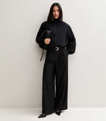 Black Pinstripe Pleated Wide Leg Trousers