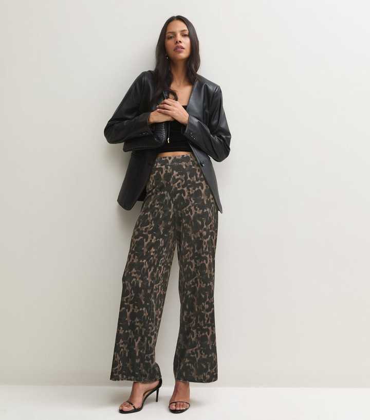 Brown Animal Print Devore Wide Leg Trousers
