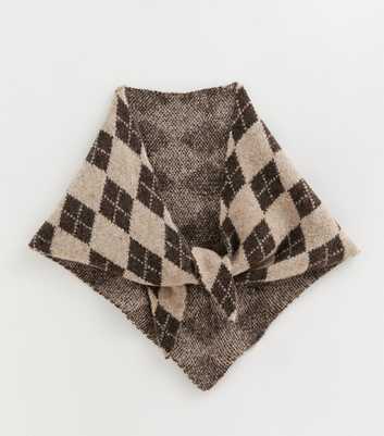 Brown Argyle Knit Mini Triangle Scarf