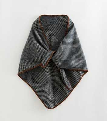 Blue Houndstooth Checked Oversized Triangle Shawl