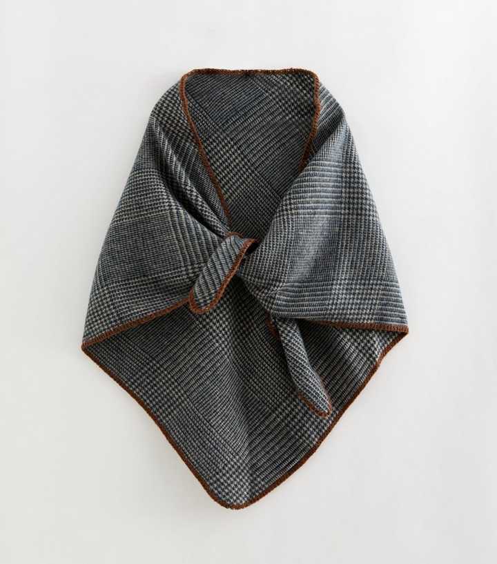 Blue Houndstooth Check Oversized Triangle Shawl