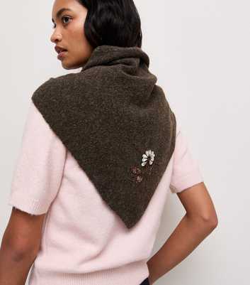 Dark Brown Floral Embellished Mini Triangle Shawl Scarf