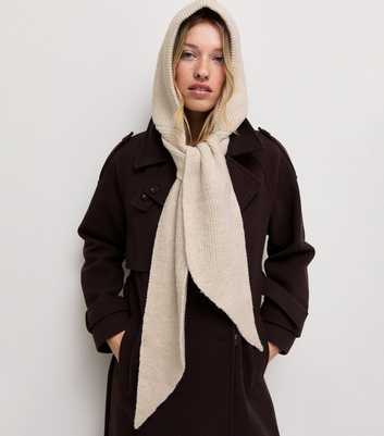 Cream Hooded Ribbed Scarf
