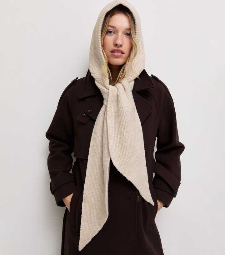 Cream Hooded Ribbed Scarf