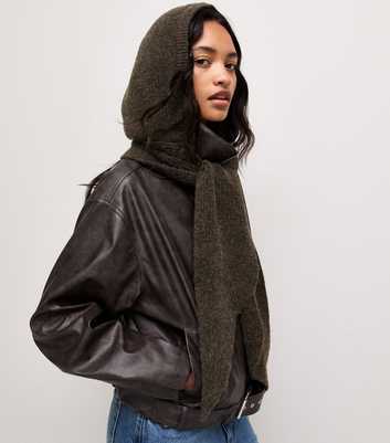 Dark Brown Hooded Ribbed Scarf
