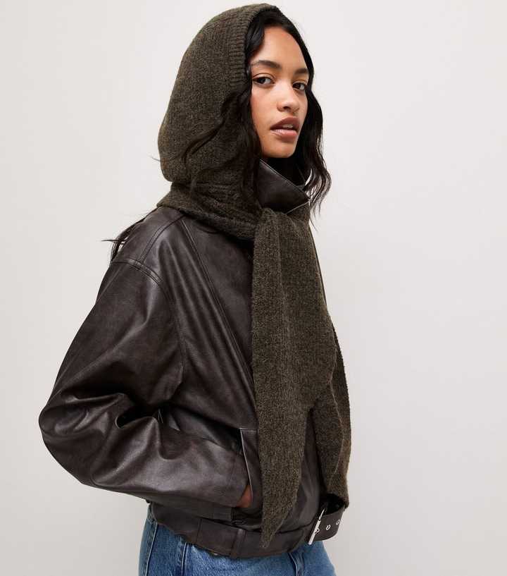 Dark Brown Hooded Ribbed Scarf