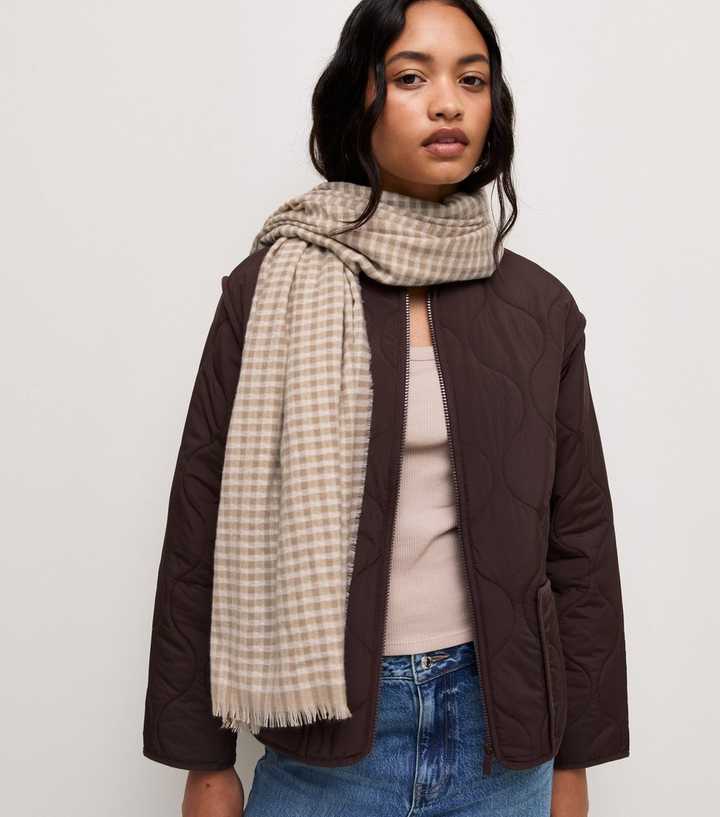 Cream Dogtooth Pattern Knitted Scarf