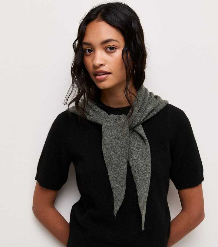 Dark Grey Knitted Triangle Shawl Scarf