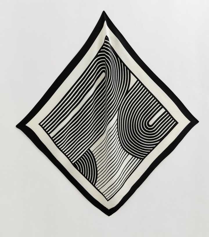 Black Abstract Print Pleated Satin Toggle Neck Scarf