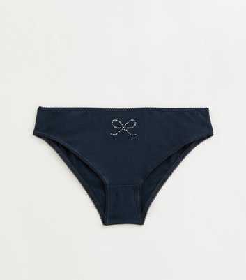 Girls Navy Embellished Bow Briefs