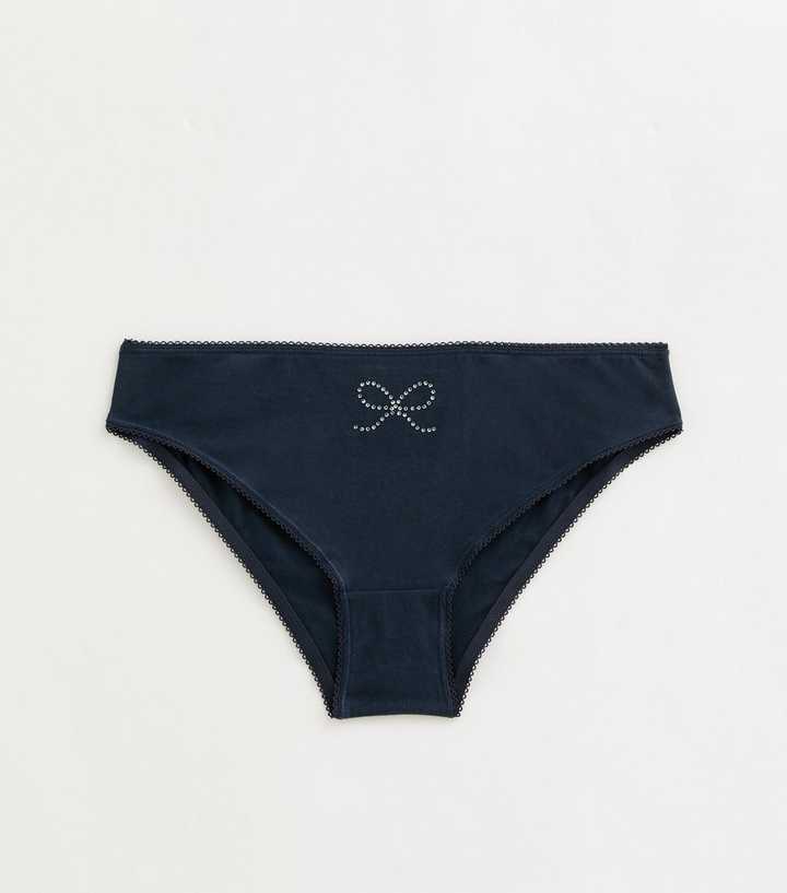 Girls Navy Embellished Bow Briefs