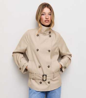 Stone Funnel Neck Belted Mac Jacket