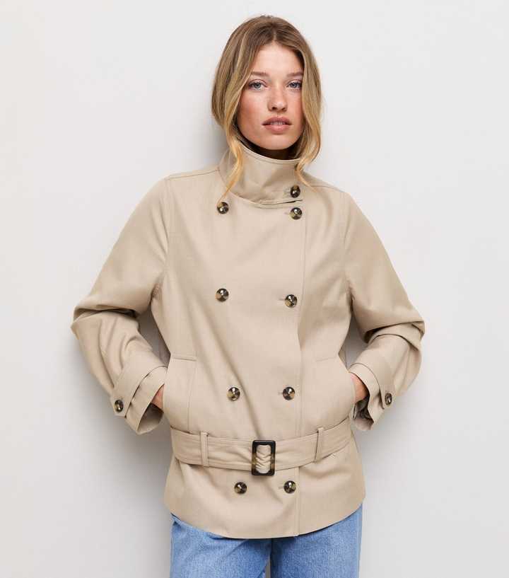 Stone Funnel Neck Cropped Trench Coat