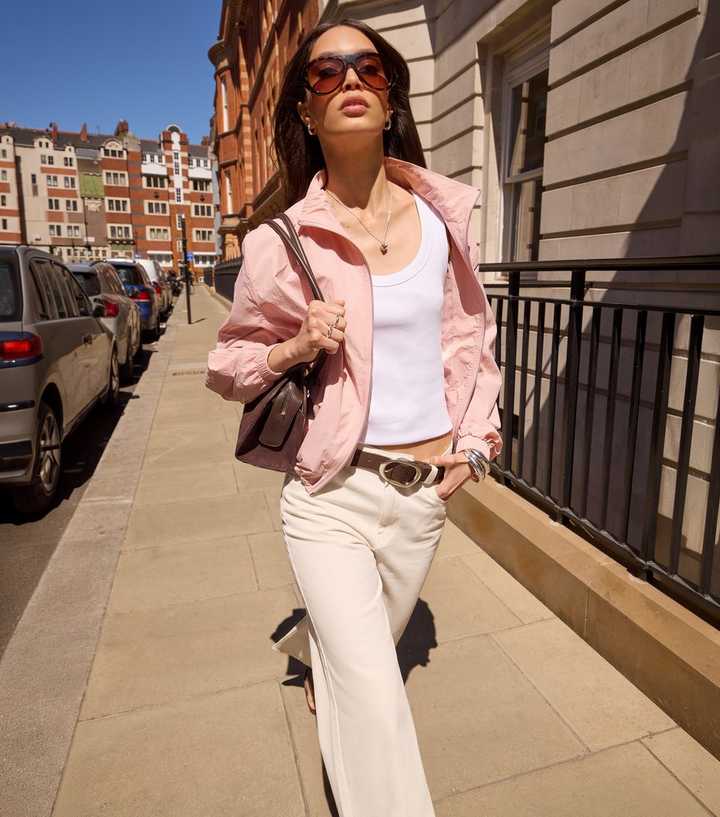 Light Pink Bubble Hem Zip Lightweight Jacket