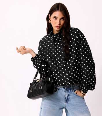 Black Polka Dot Bubble Hem Zip Through Jacket
