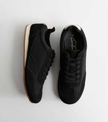 Black Faux Brushed Leather Panelled Jogger Trainers
