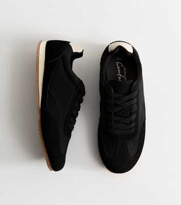 Black Faux Brushed Leather Panelled Jogger Trainers