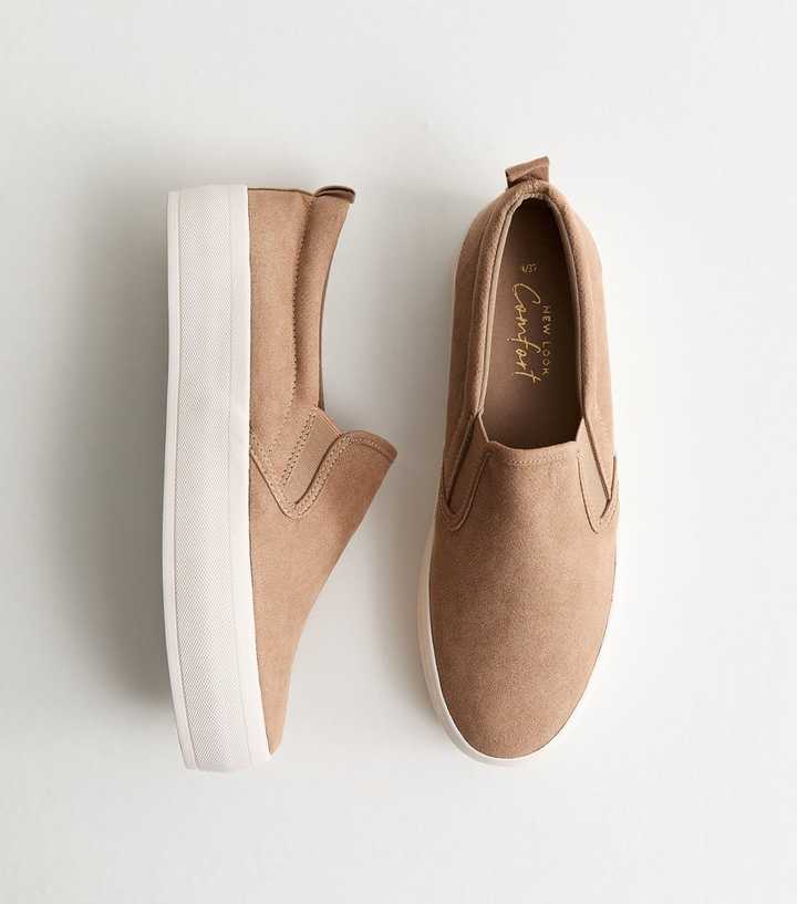 Light Brown Faux Suede Slip On Loafers