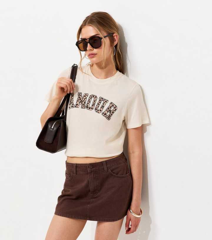 Off White Cotton Leopard Print Amour Logo T-Shirt