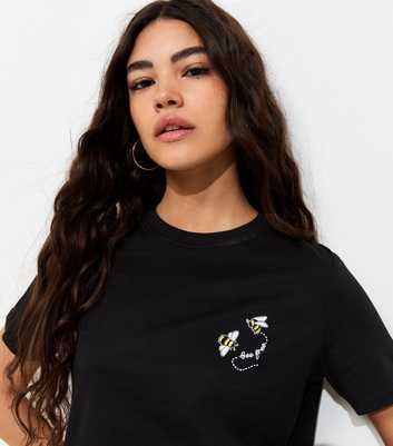Black Cotton Bee Free Bee Print Relaxed T-Shirt