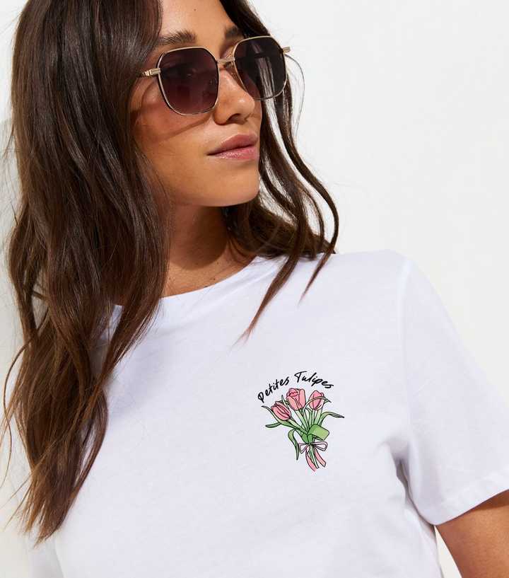 White Cotton Tulip Print Relaxed T-Shirt