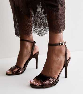Dark Brown Satin Sequin Stiletto Heels