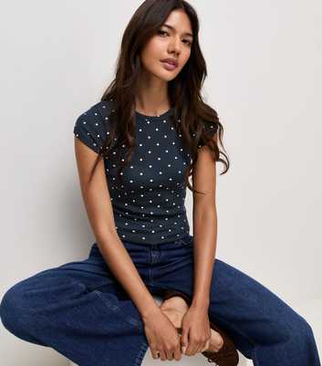 Navy Cotton Rich Polka Dot Baby Tee T-Shirt