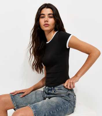 Black Cotton Rich Contrast Trim Ringer T-Shirt