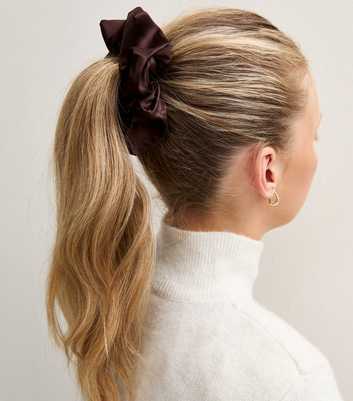 Dark Brown Oversized Satin Scrunchie