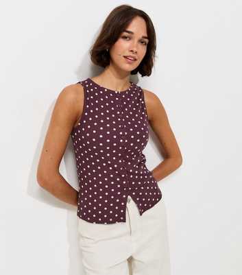 Purple Polka Dot Button Through Sleeveless Top