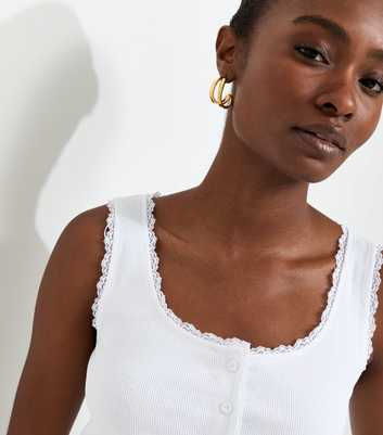 White Cotton Rich Lace Trim Button Through Vest