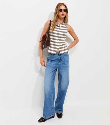 Cream Cotton Rich Striped Button Through Tank Top