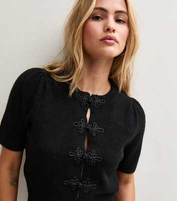 Black Frog Button Short Sleeve Cardigan