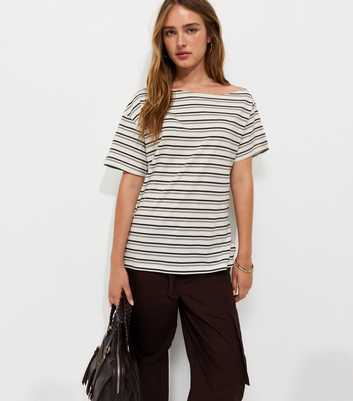 Cream Cotton Stripes Off The Shoulder Top