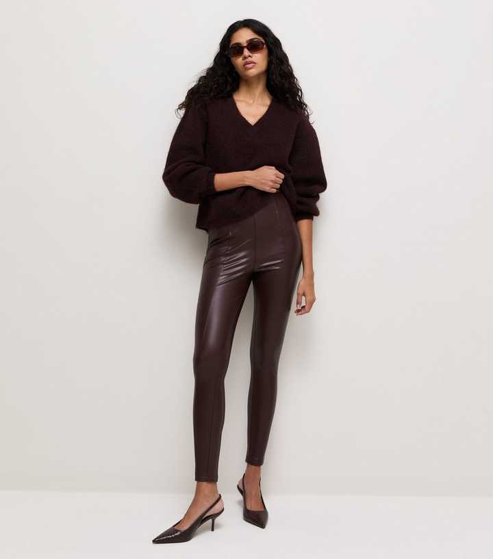 Dark Burgundy High Waisted Faux Leather Leggings