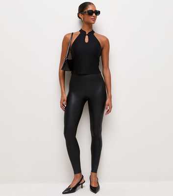 Black High Waist Wet Look Leggings