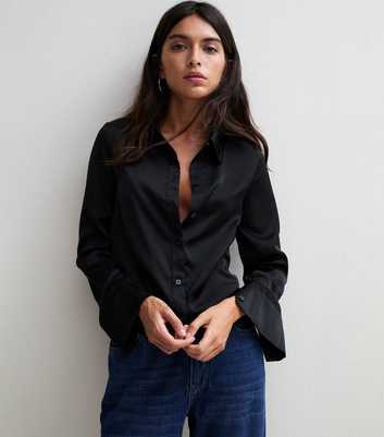 Black Satin Long Sleeve Shirt