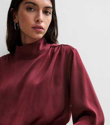 Dark Burgundy Satin High Neck Blouse