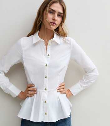 White Cotton Rich Peplum Long Sleeve Shirt