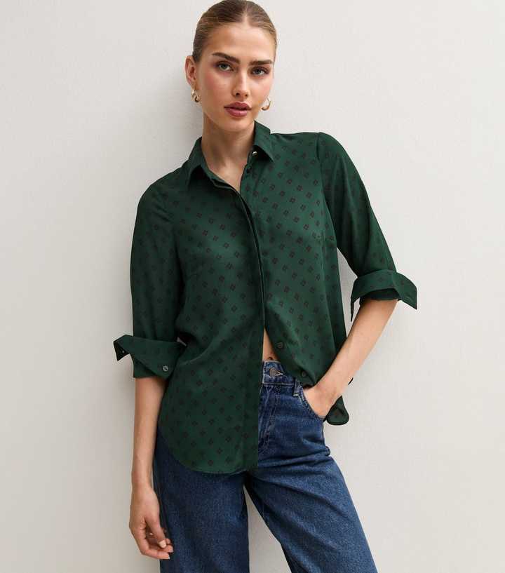 Green Geometric Print Long Sleeve Shirt