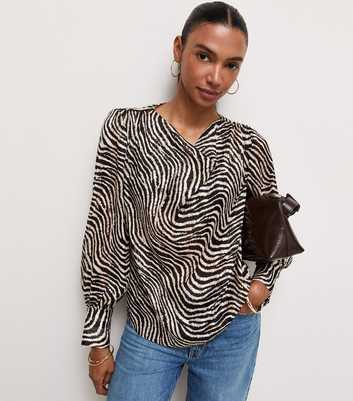 Black Zebra Swirl Cowl Neck Blouse