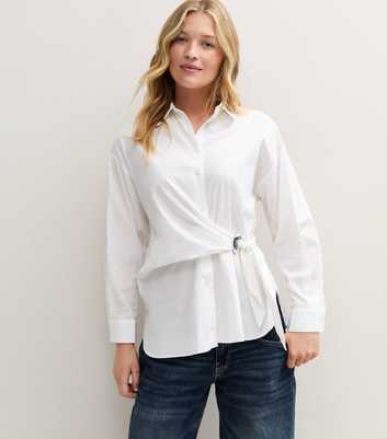 White Cotton Poplin Abstract Buckle Tie Shirt